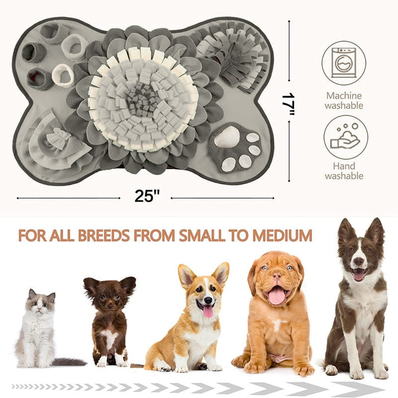 Snout & Settle grey Calm Kit size guide with dogs in original color