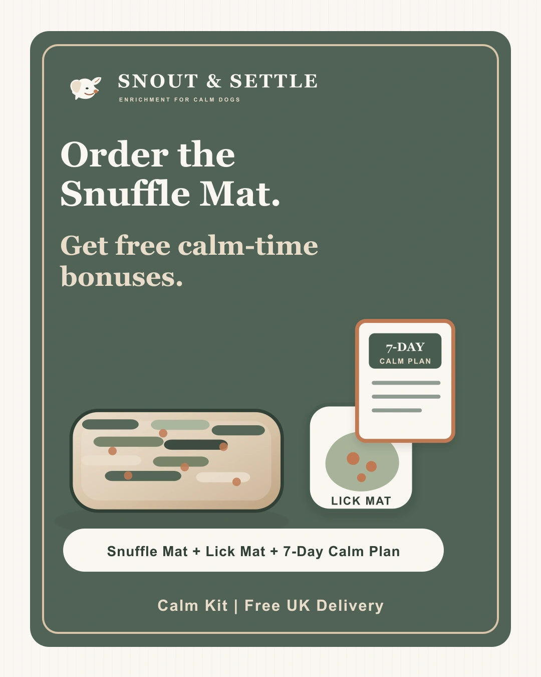 Snout and Settle Calm Kit with snuffle mat, lick mat and 7-Day Calm Plan